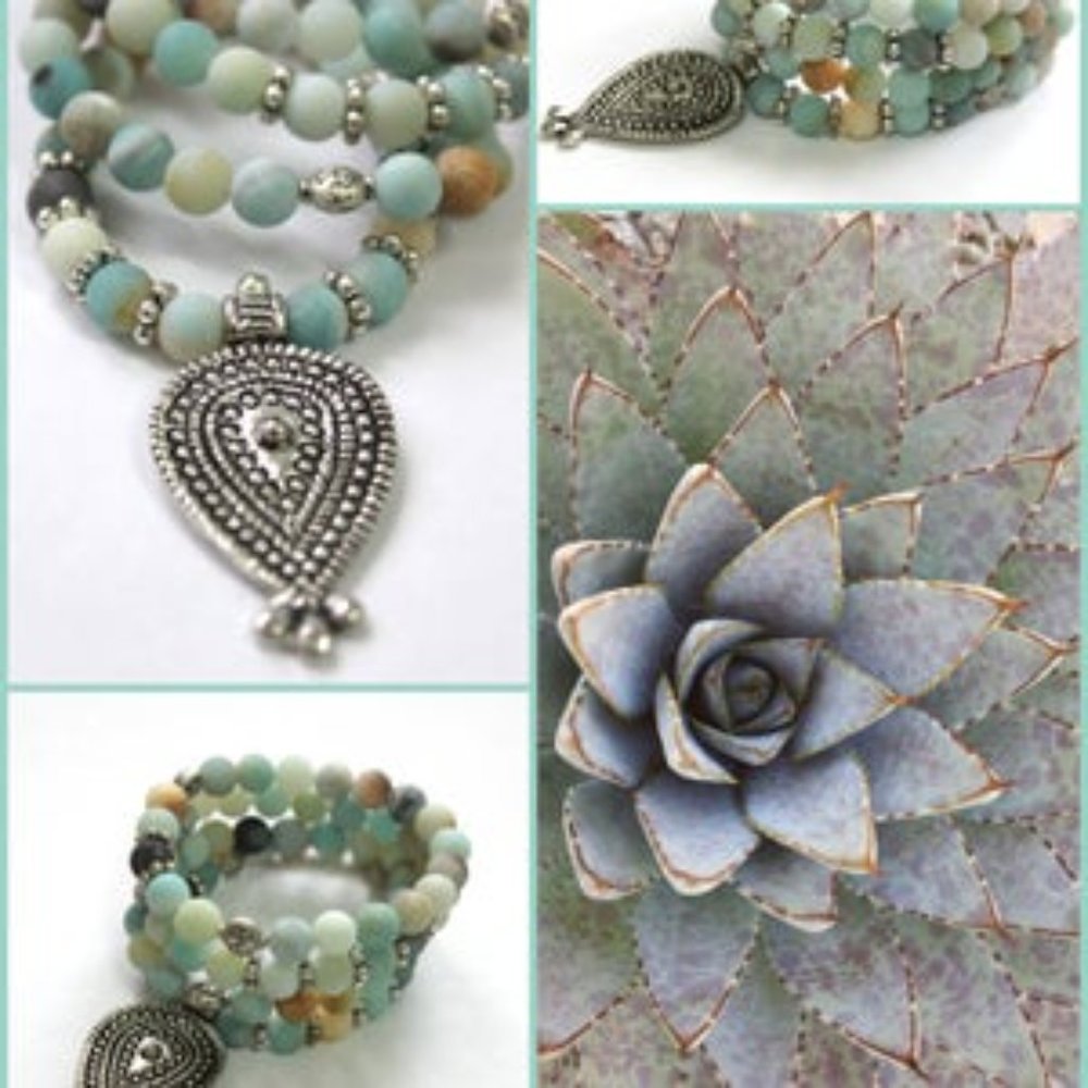 NWOT Pale Teal Aqua Blue Amazonite Beaded Bracelet